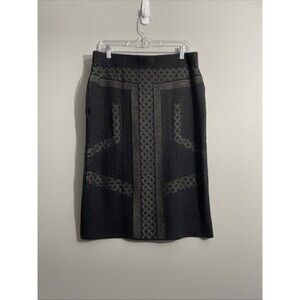 Cato 14/16W Black Art Deco Print Skirt Pull-On Stretch Knit Knee Length Office